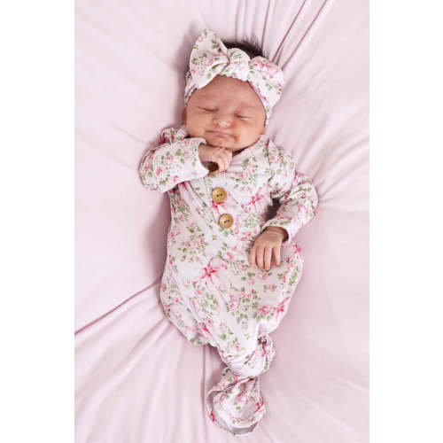Bows in Bloom Newborn Baby Knot Gown & Hat Set | Pink