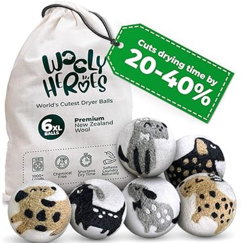 No More Dryer Sheets! XL Wool Dryer Balls 6-Pack, Reusable Laundry Softener & Static Reducer, Eco-Friendly, Long-Lasting, Safe for Sensitive Skin