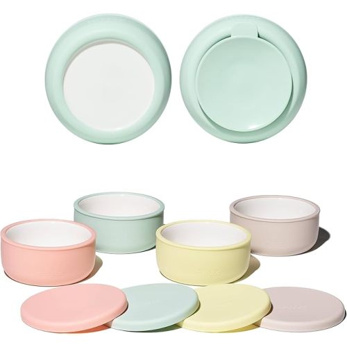 Pandaloo Porcelain Kids Bowls with Removable Silicone Sleeve & Lid – Strong Suction Base, Microwave & Dishwasher Safe, Toddler-Proof, Non-Slip Ceramic Feeding Bowls for Babies & Toddlers (Set of 4)