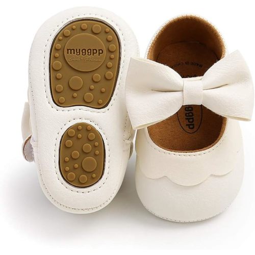 HsdsBebe Infant Baby Girls Mary Jane Flats Bow Non-Slip Soft Sole Princess Toddler First Walkers Sneaker Wedding Dress Shoes - 0-6 Months Infant - E/White