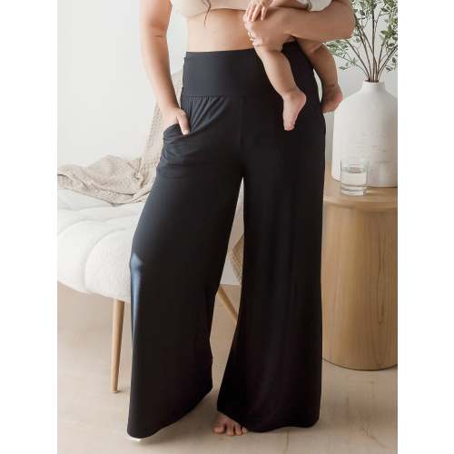 Bamboo Wide Leg Maternity & Postpartum Lounge Pant | Black - Kindred Bravely