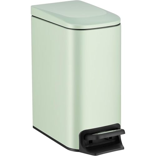TIPGO Slim Bathroom Trash Can with Lid Soft Close, Step Pedal, 6 Liter / 1.6 Gallon Stainless Steel Small Garbage Can with Removable Inner Bucket, Anti-Fingerprint Finish (Green)