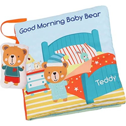 Teddy Bear Baby Book Toy Cloth Crinkle Books for Babies Infant Toddler, Chewing Toys 0-6-12 Months Activity Soft Mirror Toy Books for Baby Boy Girl Christmas Gifts Baby Shower 1-2-3 Years Old-Morning