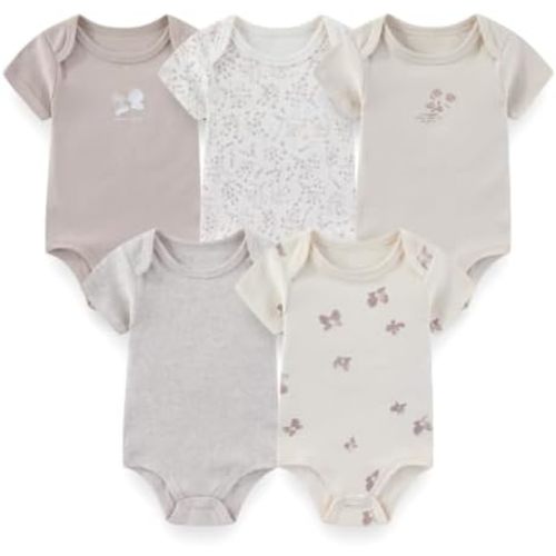 Newborn Baby Unisex Cotton One-Piece Bodysuits 5-Pack Short Sleeve Soft Baby Gift Clothes for Boys Girls