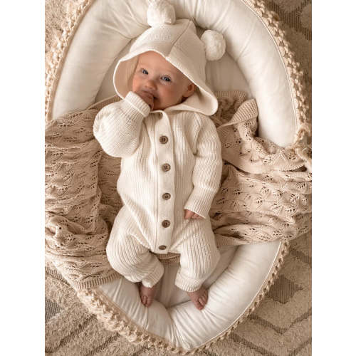 Little B's Classic Hoodie Jumpsuit - Milk (note: all colors neutral for gender reveal)