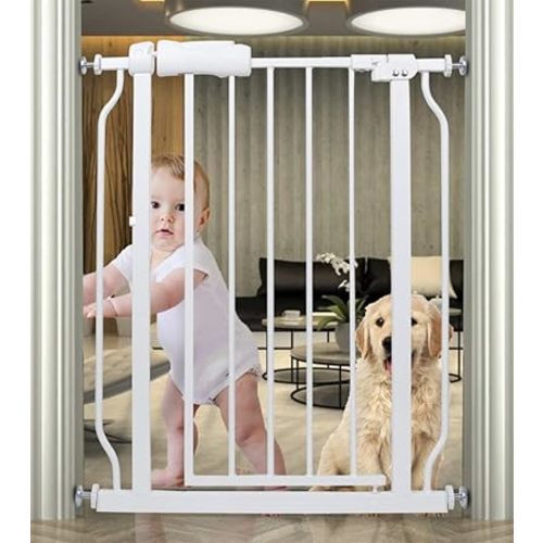 Small Narrow Baby Gate for Stairs Doorways Hallways 24 Inch to 29 Inch Wide Pressure Mounted Baby Gate Walk Through Child Gates for Kids or Pets Indoor Safety Gates