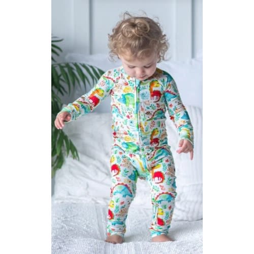 Dinosaur One-Piece Bamboo Zip Up Baby Pajamas | Autumn Moon