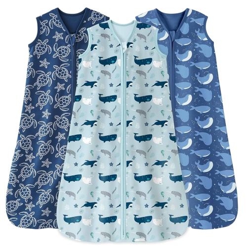 Baby Sleep Sack 0-6 Months 0.5 Tog Wearable Blanket Baby, 3 Pack 100% Cotton Lightweight Sleeping Sack with 2-Way Zipper for Newborn Infant Shark