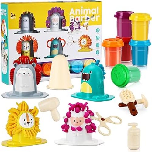 Play Color Dough Set for Kids Ages 4-6, 16PCS Hair Salon Playset, Art Crafts Haircut Play Toys for Girls Boys 3+, Animal Barber Color Dough Set, Easter Christmas Birthday Gift Preschool Toddler Toy
