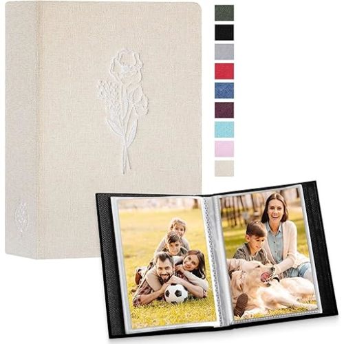 Lanpn Photo Album 4x6 50 Pictures 2 Packs, Small Mini Capacity Linen Photo Book Sets, Each Pack Holds 100 Top Loader Vertical Only Picture for Kids Boy Girls Beige