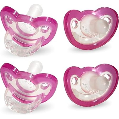 RaZbaby JollyPop Baby Pacifier for Newborns 0-3m - Soft BPA Free Medical Grade Silicone Made in The USA with a Durable one Piece Construction - Dishwasher Safe Easy to Sterilize - Pink, Pack of 4