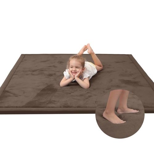 Baby Play Mat for Floor,1.3" Thick Elasti-Foam 74×50 Playpen Mat for Toddlers Infant kids,Water-Repellent Soft Coral Velvet for Tummy Time, Non-Slip Backing for Crawling,Tatami Style(Dark Brown)