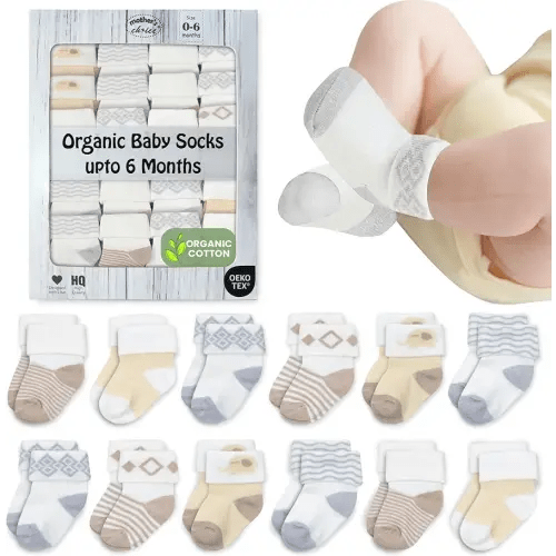 Mother's Choice Organic Cotton Baby Socks, 12 Pairs, Unisex 0-6 Months - Soft, Hypoallergenic Newborn & Infant Socks - Baby Girl & Boy Gifts, (12Pcs, Brown)