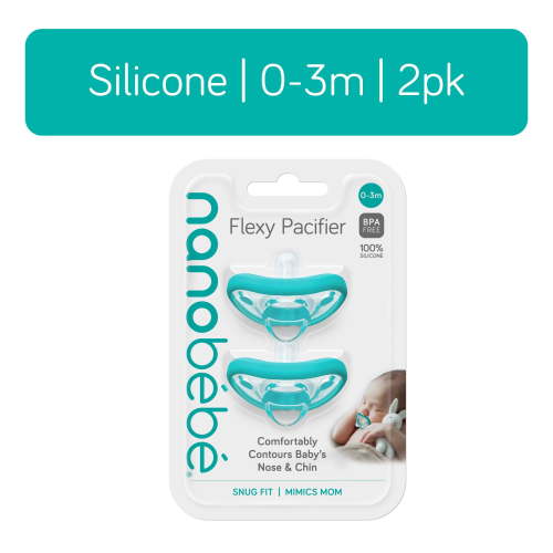Nanobebe Flexy Newborn Pacifier 0-3m Teal Ergonomic Skin-like Silicone, Vented & Dishwasher Safe