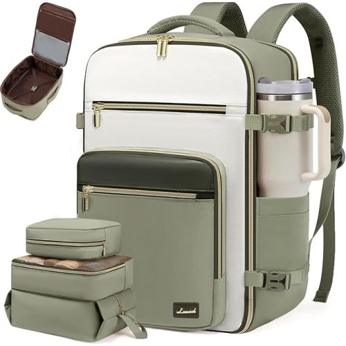 LOVEVOOK Travel Backpack For Women,50L Carry On Backpack Flight Approved,TSA Personal Item Travel Bag Fits 18 Inch Laptop,Business Weekender Overnight Daypack with Toiletry Bag and Cubes