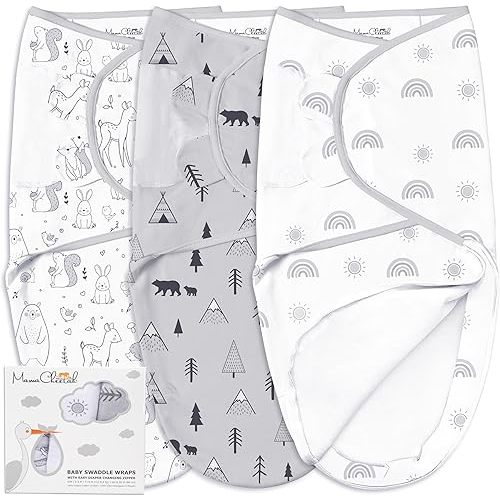 Mama Cheetah Baby Swaddle Blanket with Zipper, Newborn Swaddle Sack, Baby Swaddles Sleep Sack 0-3 Months, Baby Swaddle Wrap with Easy Change Zipper for Baby Boy & Baby Girl, 3-Pack