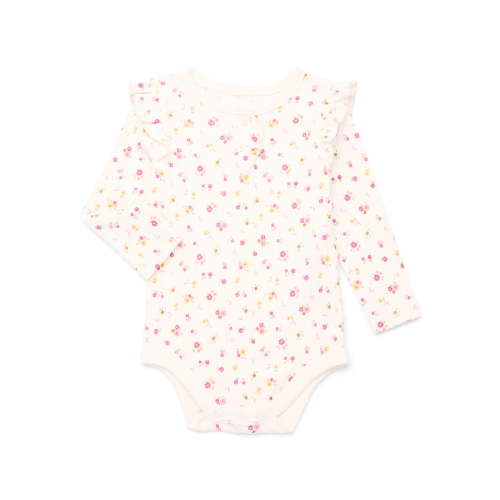 Garanimals Baby Girl Henley Printed Bodysuit with Long Sleeves, Sizes 0-24 Months