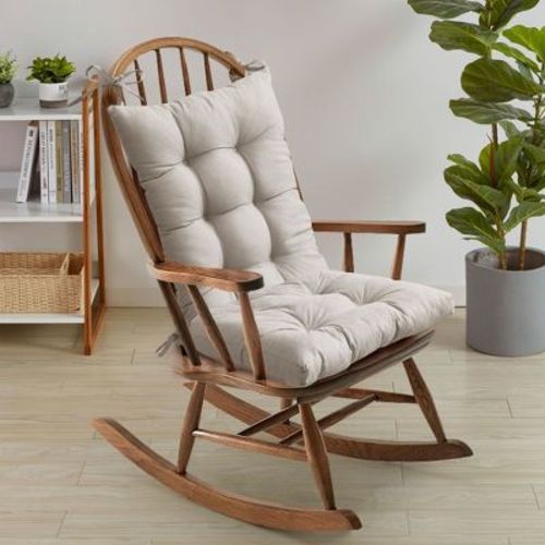 Rocking Chair Cushion 2 Piece Tufted Non Slip Set of Upper and Lower Cushions, Silver