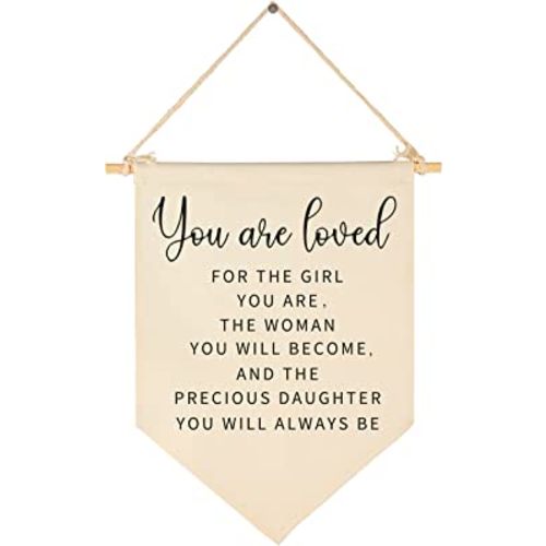 You are Loved for The Girl You are Gift for Girls-Canvas Hanging Pennant Flag Banner Wall Sign Decor Gift for Nursery Baby Kids Girl Newborn Teen Bedroom Playroom Front Door-Birthday Christmas Gift