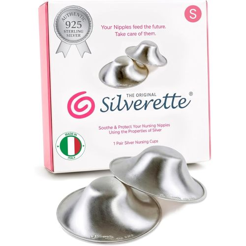 Silverette® The Original Silver Nursing Cups, Nipple Covers for Breastfeeding Essentials, Pure 925 Silver Nipple Shields