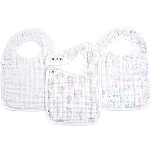 aden + anais 100% Cotton Muslin Snap Bib –3-Pack, Above the Clouds