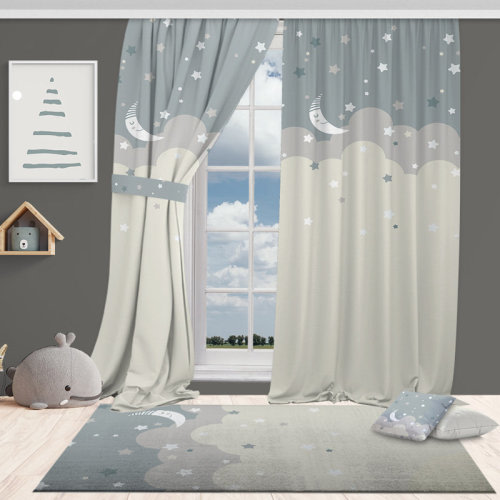 Lilijan Home & Curtain Sleeping Moons and Stars Curtain 100% Blackout Thermal Curtain & Reviews | Wayfair