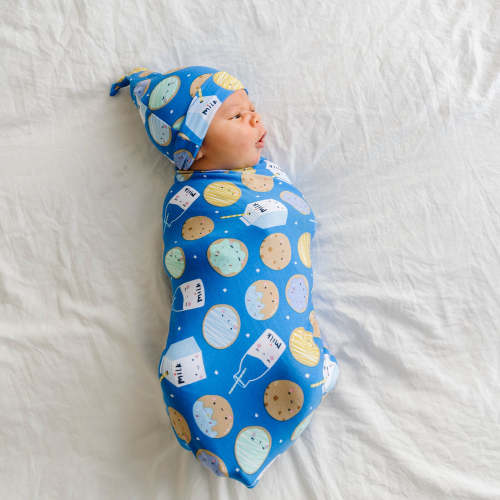 Blue Cookies & Milk Swaddle & Hat Set - Little Sleepies