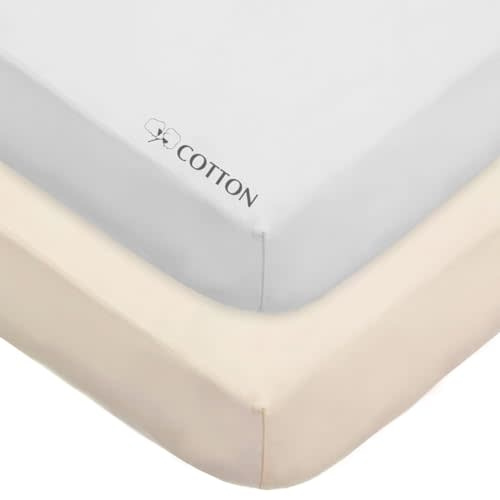 American Baby Company 2 Pack Fitted Crib Sheets 28" x 52", Soft Breathable Neutral 100% Cotton Jersey Sheet, Cream and White, for Boys and Girls, Fits Crib and Toddler Bed mattresses