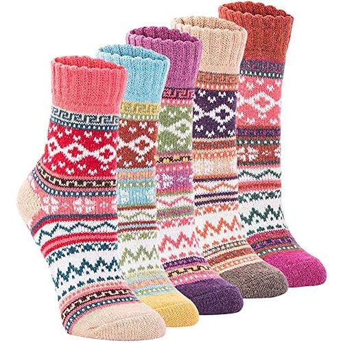 Womens Super Thick Wool Socks - Soft Warm Comfort Casual Crew Winter Socks (Pack of 3-5), Multicolor