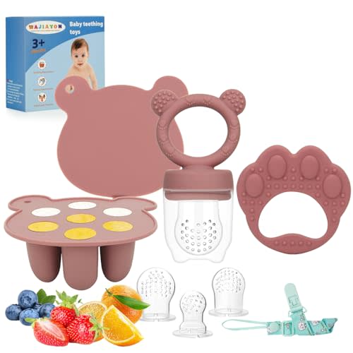 WAJIAYON Baby Breastmilk Popsicle Molds & Baby Fruit Feeder (3 Pack), Baby Food Freezer Tray Storage Containers, Silicone Teething Pacifier Feeder and Teether for Babies(Daisy)