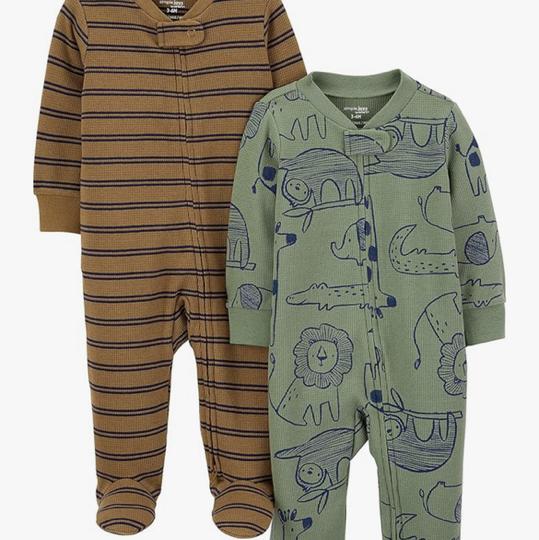 Simple Joys by Carter's unisex-baby 2-way Zip Thermal Footed Sleep and Play, Pack of 2
