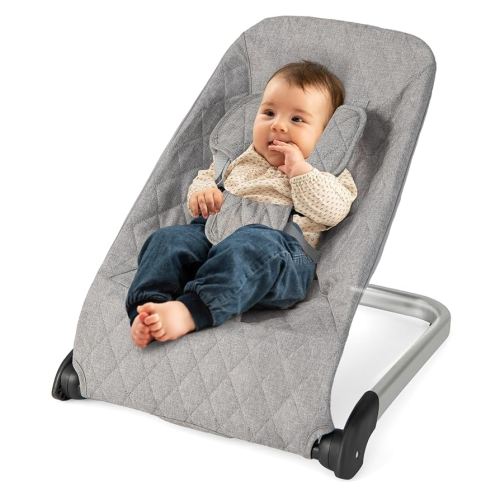 HONEY JOY Baby Bouncer, Portable Folding Infant Newborn Rocker & Stationary Seat with Vibrations, Safety Harness, Machine Washable Fabric, Bouncer Seat for Babies 0-6 Months up to 20 lbs (Light Gray)