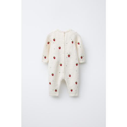 STRAWBERRY EMBROIDERY KNIT JUMPSUIT - Ecru | ZARA United States