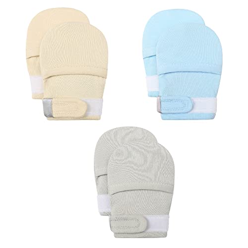 HAPIU Baby No Scratch Mittens Stay On, 100% Cotton Breathable, Adjustable Infant Gloves for Boys Girls, Newborn - 12 M