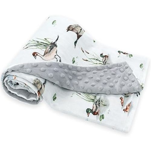 LifeTree Minky Baby Blankets for Newborn, Soft & Lightweight Swaddle Blankets, Muslin Front and Dotted Fleece Backing Receiving Bed Throw Blanket Unisex, 31X40 Inches, Baby Girl & Boy Blanket, Duck
