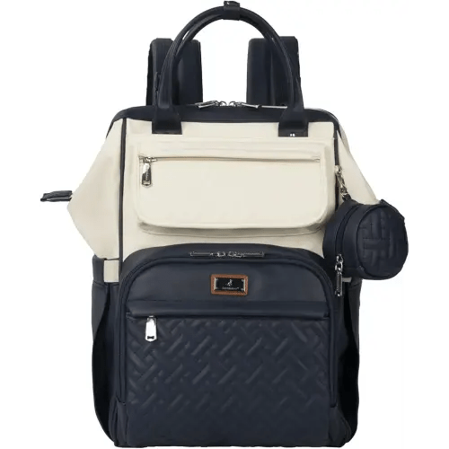 BabbleRoo Leather Diaper Bag Backpack, Multifunction Large Bags with Changing Pad & Stroller Straps Pacifier Case, Unisex Stylish Travel Back Pack Nappy for Moms Dads (Blueberry Cream)