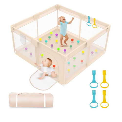 Playpen for Babies and Toddlers 50x50 inch - Baby Gate Playyard with Soft Breathable Mesh Cover - Indoor and Outdoor Baby Play Pen - Portable Playpen for Babies (Apricot)