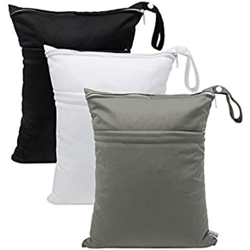 babygoal Wet Dry Bags for Baby Cloth Diapers, Washable Travel Bags, Beach, Pool, Gym Bag for Swimsuits & Wet Clothes with 2 Pockets 3 Pack L-BWG