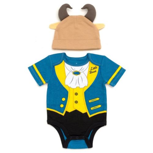 Disney Princess Beauty and the Beast Newborn Baby Boys Cosplay Bodysuit and Hat Set Blue / Yellow / Beige Beast 0-3 Months
