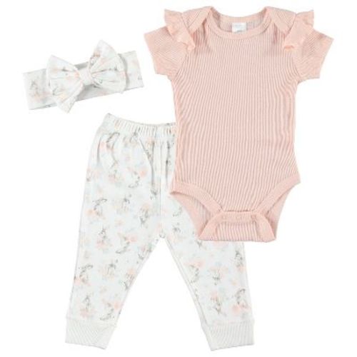 Kyle & Deena Baby Girl Clothes Layette Set Footless Sleep And Play 3 Pack Bunnie Rabbit Patch 6-9m