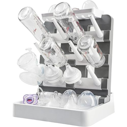 Baby Bottle Drying Rack, Vertical Standing Bottle Dryer Rack Holder-Space Saving Baby Bottle Drying Rack for Countertop-Holds Up to 12 Baby Bottles & Cup