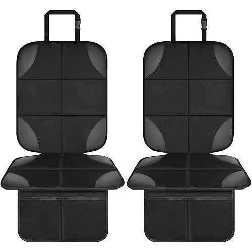 Musclez Baby Car Seat Protector for Child Car Seat, Baby Car Seat Cover Waterproof 600D Fabric Padding Non-Slip Backing 2 Mesh Pockets, Carseat Protector for Travel Vehicles Baby Pets (Black-2pcs)
