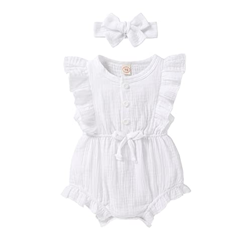 YOUNGER TREE Toddler Baby Girl Ruffled Sleeveless Romper Casual Summer Jumpsuit Cotton Linen Clothes