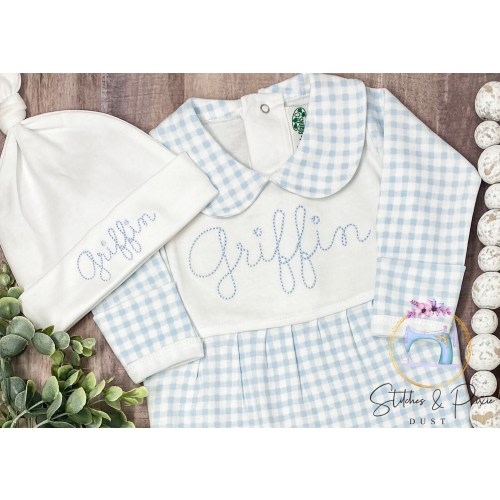 Baby Boy Outfit/Monogrammed Personalized Footie/New Baby/Baby Shower Gift/Newborn/Embroidered Romper/Sleeper/Announcement Photos