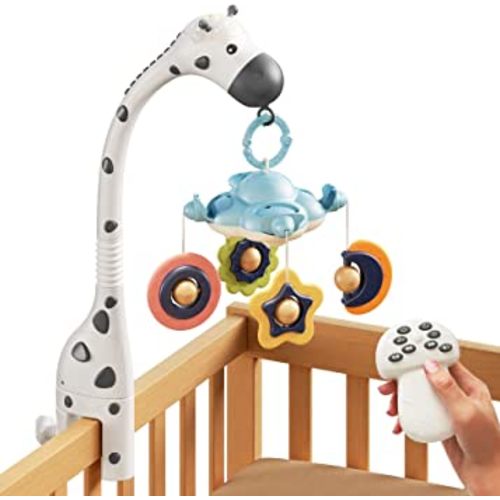 TUMAMA Baby Crib Mobile,3 in 1 Crib Toys with Remote Control,Projection Night Light, Music and White Noise, Mute Spin Motor Nursery Sensory Toys for Infant 0 3 6 9 Month Newborn Xmas Gift