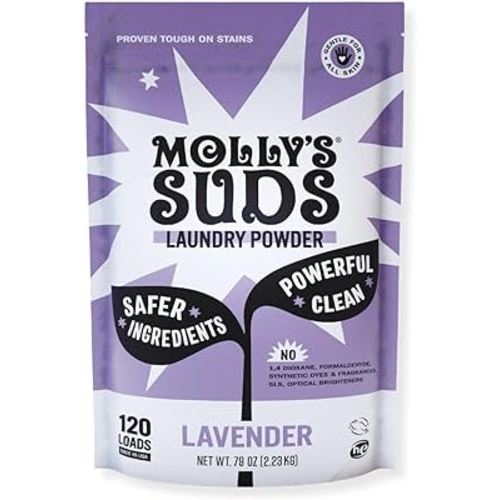 Molly's Suds Original Laundry Detergent Powder | Natural Laundry Detergent Powder for Sensitive Skin | Earth-Derived Ingredients, Stain Fighting | 120 Loads (Lavender)