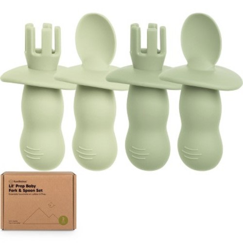 4-Pack Prep Baby Spoons & Forks Set, Self Feeding Baby Utensils 6-18 Months, Silicone BLW Baby Feeding Set, BPA-Free