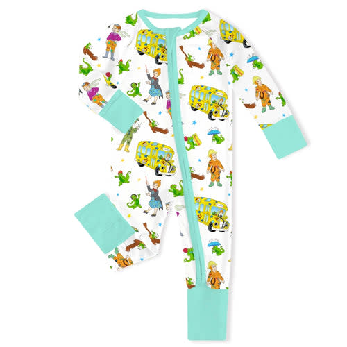 Magic Adventure School Bus Blue Baby Bamboo Zipper Romper Pajama – FancyPrince