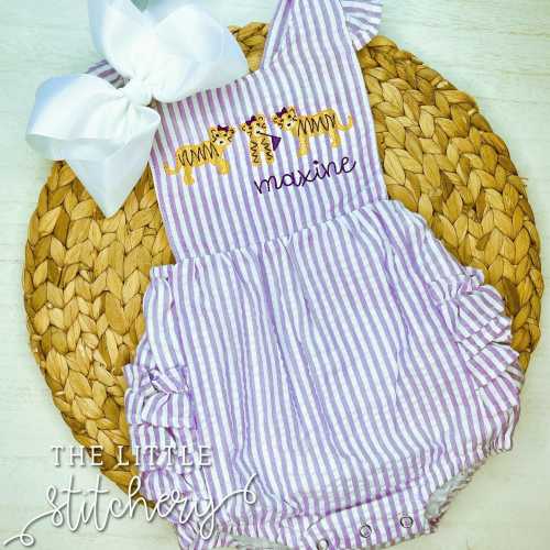 Tiger Trio Monogrammed Sunsuit | Girls Custom Football Bubble | Personalized Monogrammed Team Outfit | Geaux Louisiana Tigers Football |