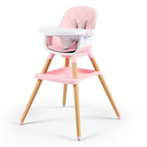 TODECARE High Chair, 7 in 1 Convertible Wooden Highchair for Babies & Toddlers with Adjustable Legs, Double Removable Tray, Safety Harness, Pink